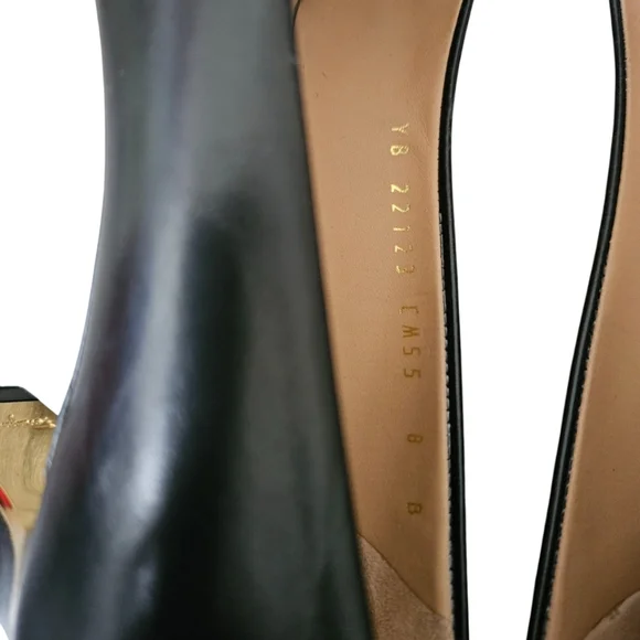 Salvatore Ferragamo Tamina Black Leather Gold Tone Heel Pumps Sz 8B Italy - Picture 11 of 13